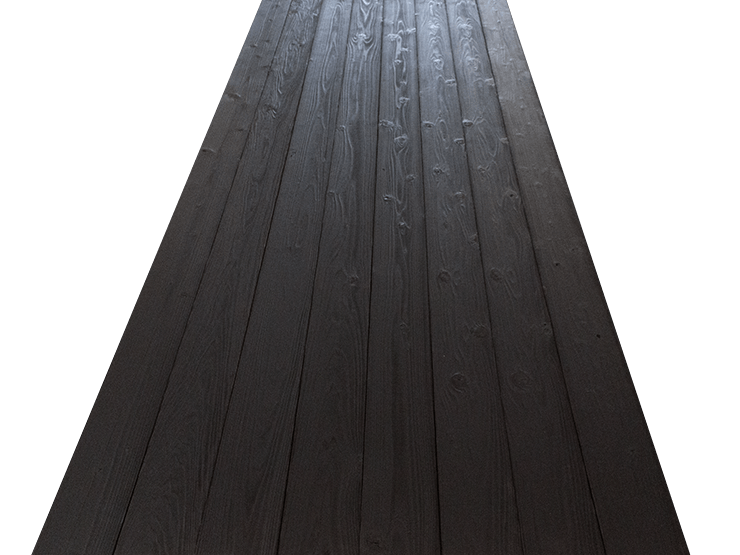 国産杉 焼杉ウォールパネル通常品（ブラック色）の着色水性塗料仕上げ 仮並べ時の写真(縦向き)