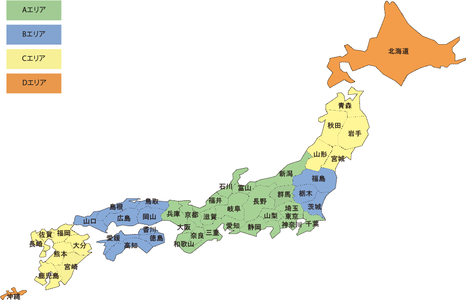 エリアの日本地図