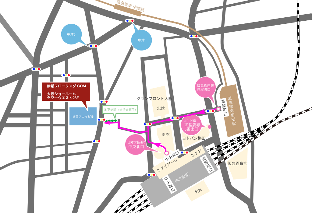 大阪・梅田ショールーム地図
